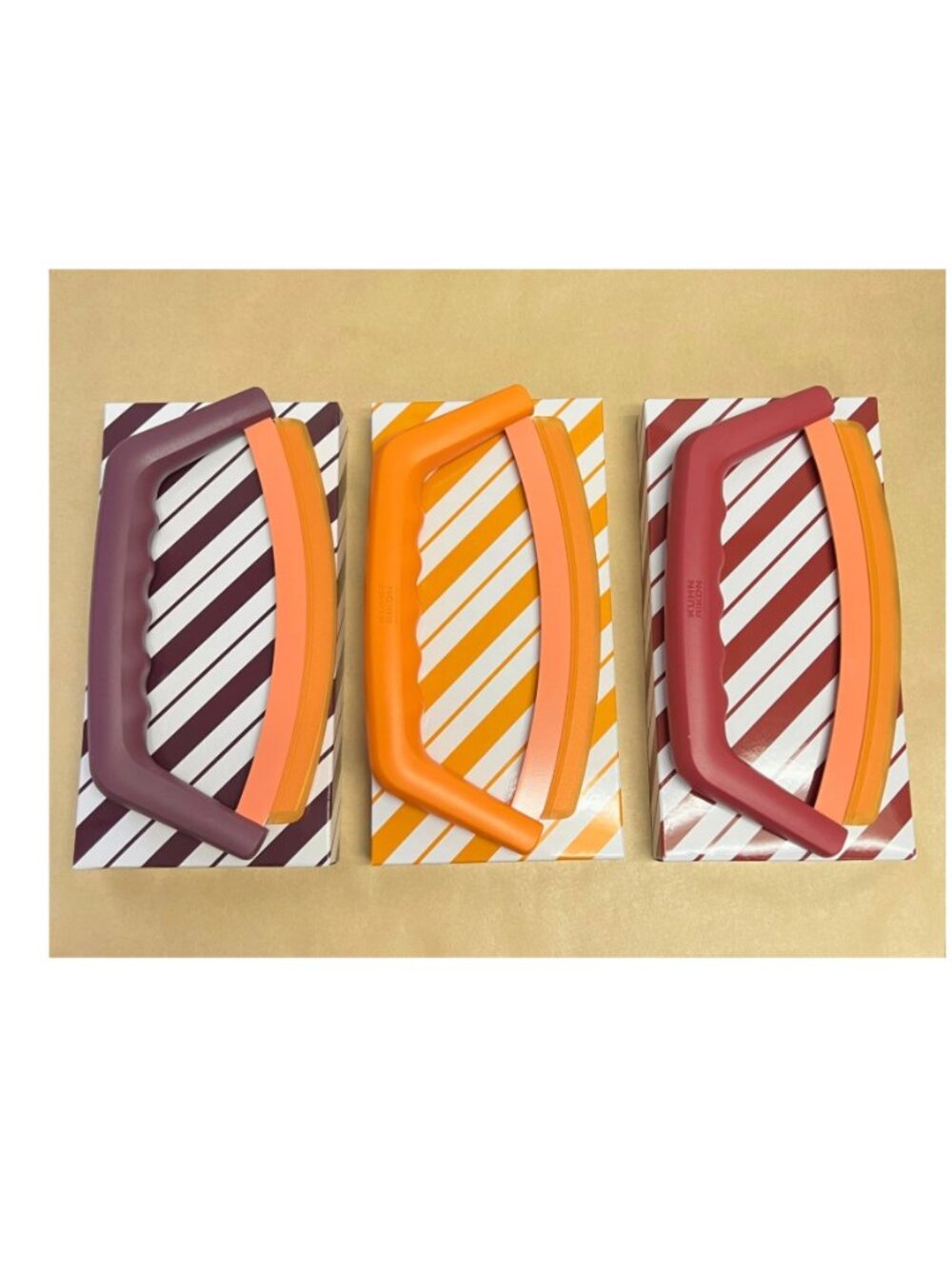 Kuhn Rikon Mezzaluna Knives SET OF 3 & Gift Boxes SUNSET NEW